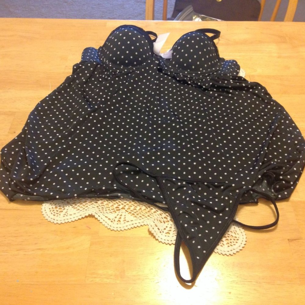 Sexy Nightie, Polka-dot Black And  White with thong, slinky material. small